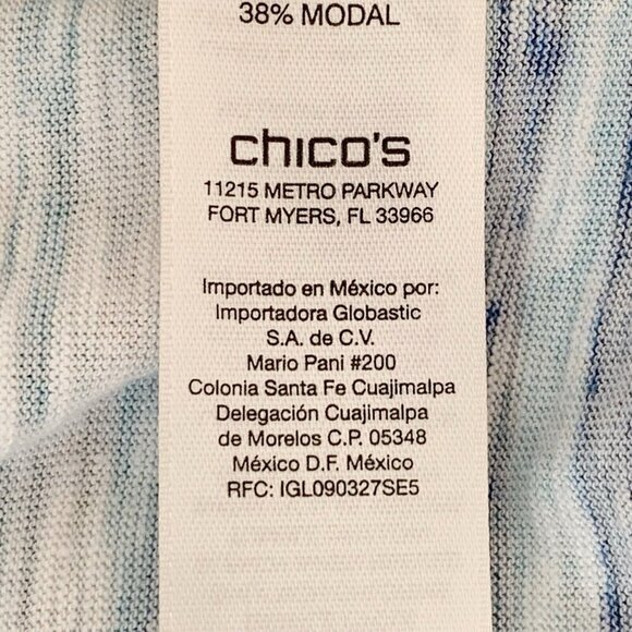 Chico’s Top Womens Large Blue White Watercolor Asymmetrical Abstract Stripe - Picture 6 of 8